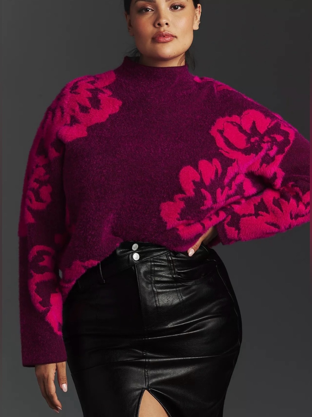 By Anthropologie Mock-Neck Fuzzy Floral Women’s Sweater Size XXS